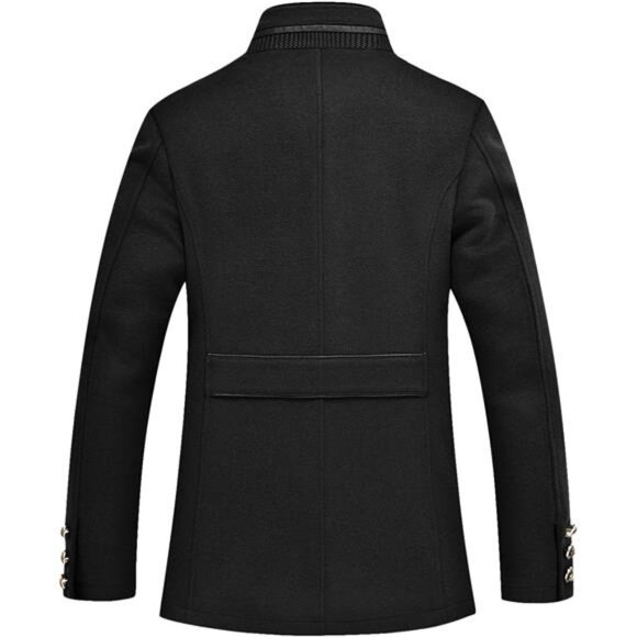 Men's Gentle Band Collar Single Breasted Wool Blend Pea Coat 10black - Picture 2 of 2